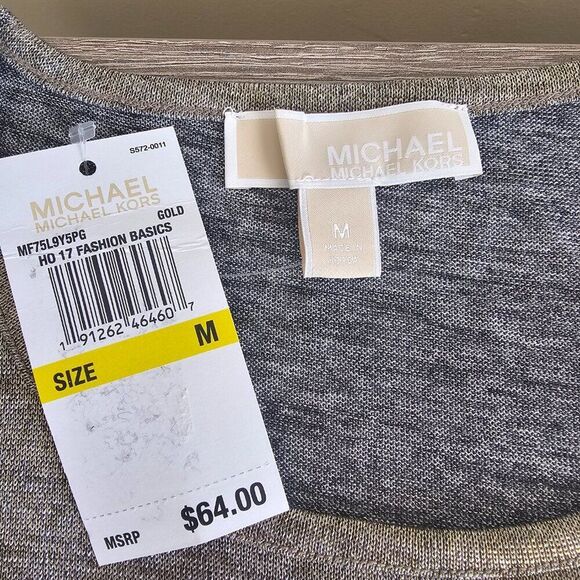 Michael Kors Women's Gold Metallic Off Shoulder Top Size S – Long Sleeve** - Picture 4 of 5